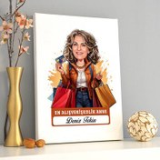 Resim Alışveriş Delisi Anne Karikatürlü Kanvas Tablo 
