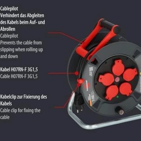 Resim Mena Rise Profesyonel Serisi 25 Metre Kablolu 5 Soketli Isınma Sigortalı Özellikli Dış Mekan Makaralı Kablo 