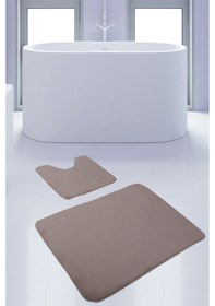 Resim Unicolor Düz Vizon 2'li Banyo Paspası Halısı Seti Kaymaz Deri Tab 