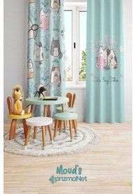 Resim Tatlı Kedicikler Desenli Baskılı Çocuk Ve Bebek Odası Fon Perdesi 2 Kanat - Prd-20 Çok Renkli 