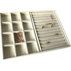 Resim Aydın Dekor Süet Krem Sosisli-Bölmeli Takı Kutusu MDF Kaplama 34x24x3 cm 