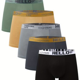 Resim 5 Adet Erkek Boxer Külotu - Nefes Alan Polyester Örgü, Yüksek Esneklik, Çabuk Kuruyan, Düz Renk, Rahat Günlük Giyim İç Çamaşırı 