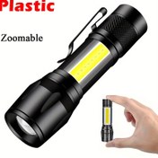 Resim 1 ultra parlak mini LED el feneri, ev dekorasyonu için taşınabilir şarj edilebilir iş lambası, yüksek parlaklıktaki COB yan ışık, çoklu aydınlatma modları, ayarlanabilir yakınlaştırma, açık hava, kamp, iç mekan acil durumlar vb. için uygun 