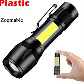 Resim 1 ultra parlak mini LED el feneri, ev dekorasyonu için taşınabilir şarj edilebilir iş lambası, yüksek parlaklıktaki COB yan ışık, çoklu aydınlatma modları, ayarlanabilir yakınlaştırma, açık hava, kamp, iç mekan acil durumlar vb. için uygun 