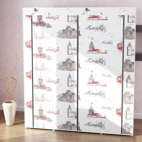 Resim Pormet Bez Dolap Metal Profilli 12 Raf + Askılık ATATÜRK Resimli Portatif Pratik Bez Kumaş Gardırop Dolap 