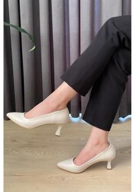 Resim Kadın Sity Krem Cilt 6 Cm İnce Topuklu Stiletto Krem 