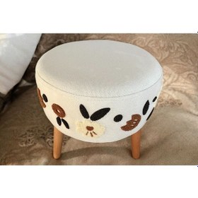 Resim Azra Mobilya Çok Amaçlı Dekoratif Inci Punch Puf-punch Işlemeli Yuvarlak Puf Lale 