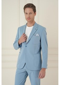 Resim Efor Slim Fit Mono Yaka Çift Yırtmaç Torba Cep Casual Havacı Mavi Ceket C 697 Mavi 