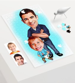 Resim Kişiye Özel Baba Oğul Karikatür 240 Parça A3 Puzzle - 2 