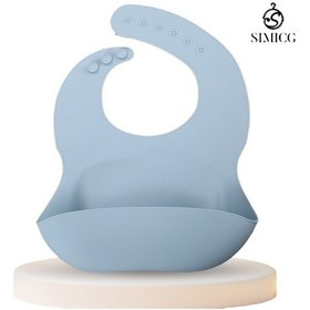Resim Bebek Silikon Önlük Su Geçirmez Önlük Büyük Düz Renk Açık Mavi 