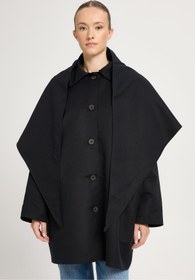 Resim minaaise Kadın Siyah Oversize Seyyar Yakalı Astarlı Tasarım trençkot 30009 