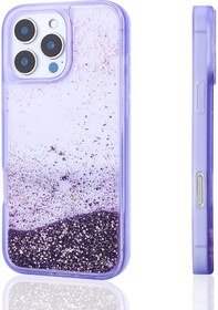 Resim İphone 12 Pro Uyumlu Kılıf Sıvılı Simli Şeffaf Arka Yüzey Zore Keto Silikon Kapak-mor Mor 