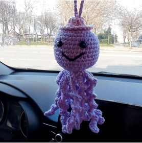 Resim Mony Tasarım Amigurumi Sevimli Ahtapot Mor El Emeği Araba Süsü Dikiz Aynası 