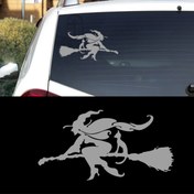 Resim Melek Pazarı 20 X 11 Cm Kedi Ve Süpürgeli Cadı Araba Ve Duvar Sticker 