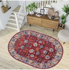 Resim Rovigo Dijital Baskı Yıkanabilir Kaymaz Taban Oval Salon Halısı Rvg7225-ht994, Kırmızı, 100 x 200 