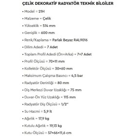 Resim Radiva - Tip 21h Dekoratif Radyatör 514x600 Beyaz - 221h05140600b1ps- 