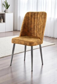 Resim Mymassa Vento Sandalye - Milas Sarı Kumaş - Metal Krom Ayak - Mutfak Sandalyesi - Salon Sandalyesi 