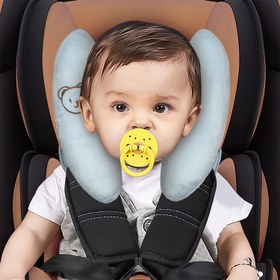 Resim 1 adet Bebek Arabası Güvenliği Yastığı Sevimli Ayı Tasarımı ile - Yumuşak Polyester Malzeme, Araba Koltuğu ve Araba için Çoklu Kullanım, Destekleyici Baş ve Boyun Koruma, Sallanmayı Önler, Kullanımdan Sonra Deformasyonsuz, Araba Aksesuarı 