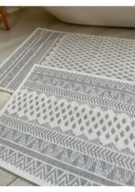 Resim Tapis Bukle Doğal Pamuklu 2'li Banyo Paspas & Halı Seti 60x100+50x60 Cm - Gri Gri 