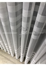 Resim Tül Perde Çift Bantlı Armür Enine Hizalı Dokuma Etek Kurşun Sarım Ekru 