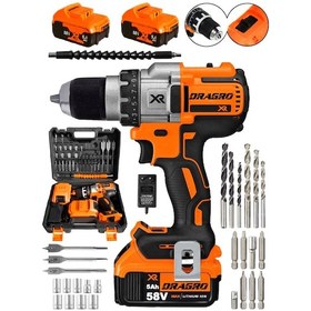 Resim Dragro Xr58 58V 5Ah Turuncu Darbeli Akülü Vidalama Makinesi 