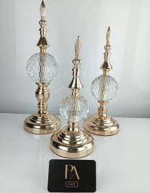 Resim Alm-krşk-gld Kristal 3lü Metal Dekoratif Obje Biblo Süs Eşya Salon Aksesuar Tv Sehpa Masa Konsol Ofis Salon Dekor 
