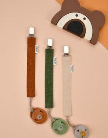 Resim e&f Store Sertifikalı Pamuklu Emzik Askısı - 3'lü Set - Yeşil, Kiremit Ve Bej - Bebek Emzik Zinciri 