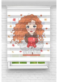 Resim Perdecizade Enxboy Çay İçen Kız Dijital Baskılı Zebra Perde-cocuk Odası-stor Perde Pz-2578 Renkli 