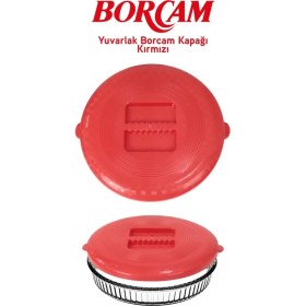 Resim Kırmızı Yuvarlak Plastik Borcam Kapağı, Çok Renkli, Dayanıklı ve Şık Tasarım 