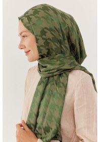 Resim Mirsoy Scarf Kazayağı Desen Parlak Jakar Şal - Yeşil Yeşil 