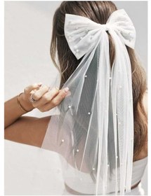 Resim bbays new trend Boncuklu Fiyonk Duvak - Gelin Gelinlik Için, Nikah, Duvağı,tül, Beyaz ,beyaz incili duvak 40cm 