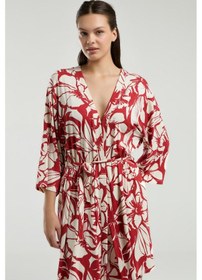 Resim Arnetta Kadın Yarım Kol Sabahlıklı İnce Askılı Büstiyerli Pijama Takım Kırmızı 