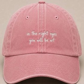 Resim "ın The Right Eyes..." (Doğru Gözlerde Bir Sanat Eseri Olursun) Anlamlı Söz Işlemeli Vintage Yıkamalı Beyzbol Şapkası 