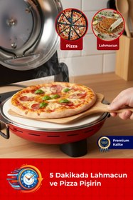 Resim Dr.Maya Çok Amaçlı Taş Fırın | Pizza, Lahmacun, Ekmek ve Tandır Yapma Makinesi - 31 cm Doğal Taş Kırmızı 