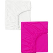 Resim 2 Adet 65 X 95 + 10 Cm Anne Yanı Lastikli Penye Kumaş Bebek Çarşafı-fuşya-beyaz 