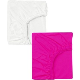 Resim 2 Adet 65 X 95 + 10 Cm Anne Yanı Lastikli Penye Kumaş Bebek Çarşafı-fuşya-beyaz 