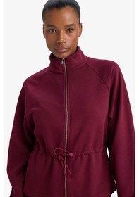 Resim Defacto Standart Fit Dik Yaka Fermuarlı Beli Lastikli İçi Yumuşak Tüylü Modal Hırka G4368ax25wnbr170 Bordo-br170 