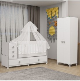 Resim Melina Yıldız 2 Kapaklı Dolap Takım + Yatak + Uyku Seti - Gri Beyaz 