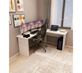 Resim Morepp Kerva L Çalışma Masası Ofis Masası Oyuncu Masası Köşe Masa| Beyaz - Beyaz 