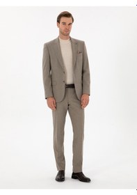 Resim Cacharel Vizon Slim Fit Çizgili Kırlangıç Yaka Takım Elbise Kahverengi 