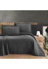 Resim Pasioni Pamuklu Parça Boyama Este Çift Kişilik Yatak Örtüsü Antrasit 