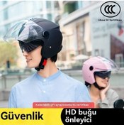 Resim Yihemaoyi Çift Ayna Güneş Korumalı Yarım Kaskı Mat Siyah Ku Siyah 