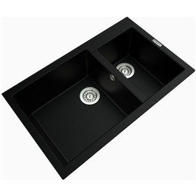 Resim Polex Cristalüx Granit Evye P-1.75 Siyah 1.5 Gözlü Tezgah Altı Ve Tezgah Üstü Mutfak Evyesi 81x50.5 CM 