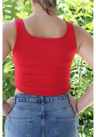 Resim Afri Kadın Kırmızı Basic Ribana Atlet Crop Likralı Spor Üst Kırmızı 