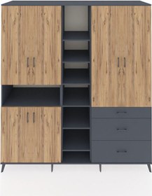 Resim Kronos Dolap 13 Raflı 3 Çekmeceli 6 Kapaklı 220x59x243 Antrasit-çam/antrasit Çok Renkli 