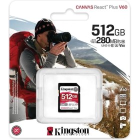 Resim Kingston SDR2V6-512GB Canvas React Plus SDXC UHS-II 280R-150W U3 V60 for Full HD-4K SD Hafıza Kartı 