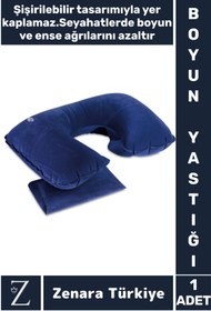 Resim Zenara Kompakt Yüksek Kaliteli Şişirilebilir Çanta Boy Yolcu Seyahat Ense Boyun Ağrı Azaltan Boyun Yastığı 