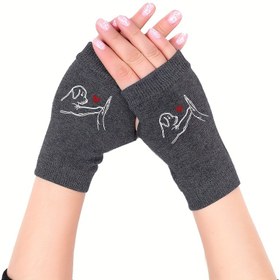 Resim Sevimli köpek baskılı parmaklıklı eldiven, kısa sıcak ve rüzgar geçirmez elastik örme eldivenler, aile ve iyi arkadaşlar için hediye olarak uygun 