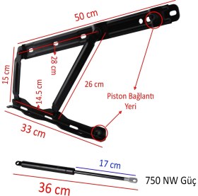 Resim Badem10 Baza Kapak Makası Gazlı Amartisör Piston 40° Siyah Boyalı Standart Geniş Kollu 1 Çift Yatak Sağ Sol 