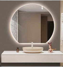 Resim 80x101 Cm Modern Yuvarlak Led Banyo Aynası Dokunmatik, Dim Edilebilir, 3000k Günışığı Sarı 